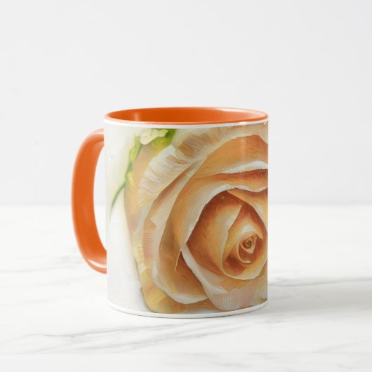 Hübscher Oranger Creme-Rosen-Kunst-Kaffee-Tee-Bech Tasse (Vorderseite Links)