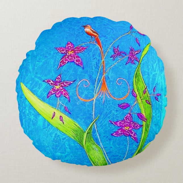 Hübscher Orchid-Bird (rot) Rundes Kissen (Vorderseite)