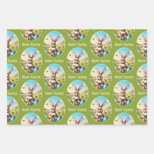 Hübscher Osterhase in Landschaft - Geschenkpapier Set (Vorderseite)