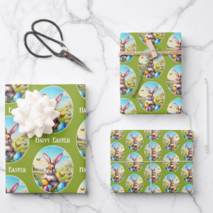 Hübscher Osterhase in Landschaft - Geschenkpapier Set