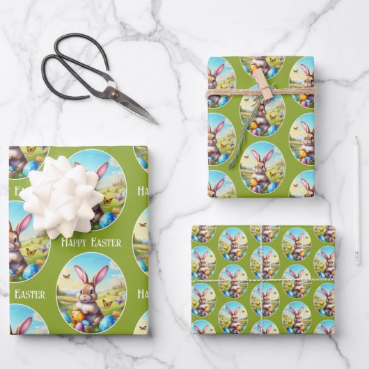 Hübscher Osterhase in Landschaft - Geschenkpapier Set (Vorderseite)