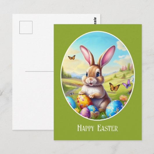 Hübscher Osterhase in Landschaft -  Postkarte (Vorne/Hinten)