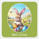 Hübscher Osterhase in Landschaft -  Quadratischer Aufkleber (Vorderseite)
