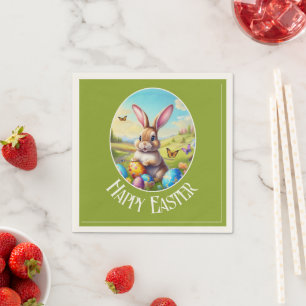 Hübscher Osterhase in Landschaft - Serviette
