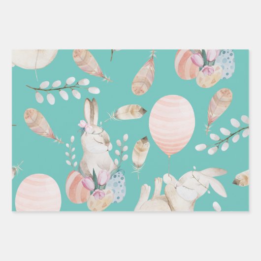 Hübscher Osterhasen und Eier Geschenkpapier Set (Vorderseite 3)