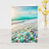 Hübscher Ozean mit Meerglas denken über Sie Karte (Gelbe Blume)