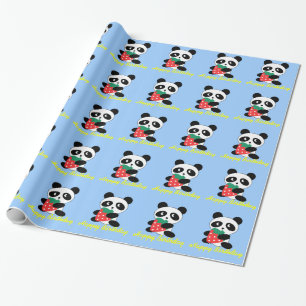 Hübscher Panda und Erdbeere blaues Geschenk Geschenkpapier