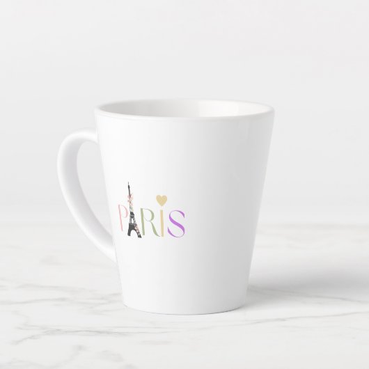 Hübscher Pariser Text & Eiffelturm Latte Kaffeemas Milchtasse (Linke Ecke)