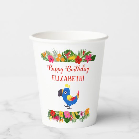 Hübscher Parrot Tropical Birthday Pappbecher (Vorderseite)