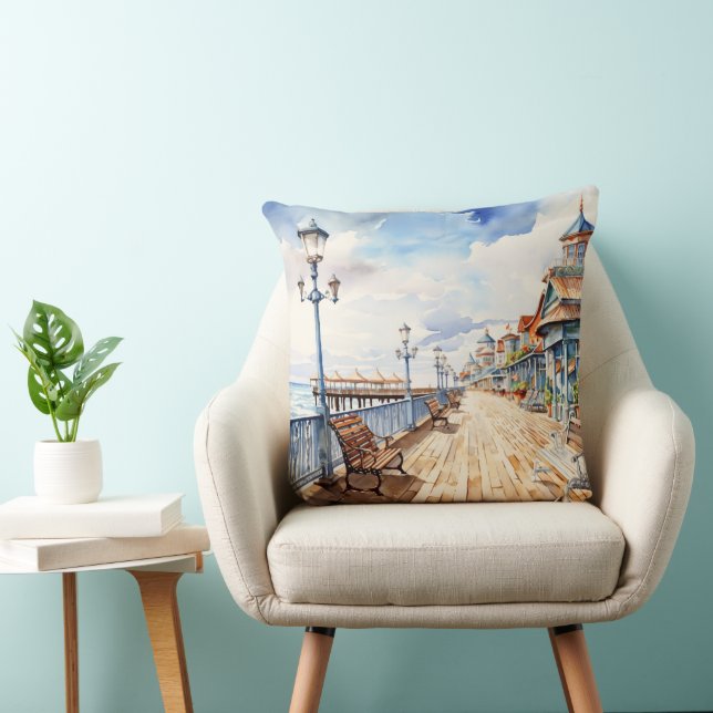 HÜBSCHER PASTEL WATERCOLOR BOARDWALK UND STRAND KISSEN (Stuhl )