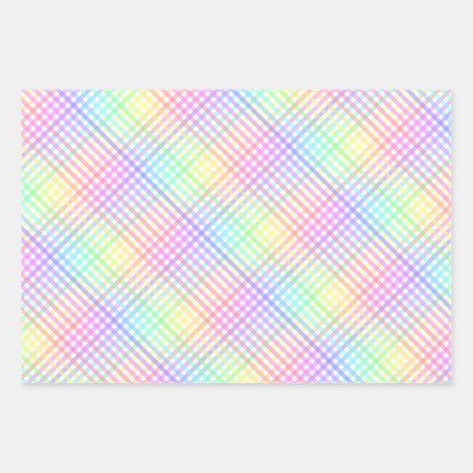 Hübscher Pastell Rainbow Karo Gingham Geschenkpapier Set (Vorderseite 3)
