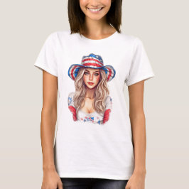 HÜBSCHER PATRIOTISCHER BLONDE HAIRED MIRL COWBOY H T-Shirt