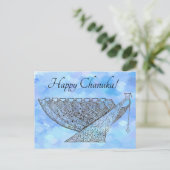 Hübscher Pen und Tinte Chanukah Menorah auf Blauen Postkarte (Stehend Vorderseite)