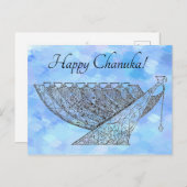 Hübscher Pen und Tinte Chanukah Menorah auf Blauen Postkarte (Vorne/Hinten)