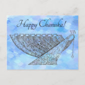Hübscher Pen und Tinte Chanukah Menorah auf Blauen Postkarte (Vorderseite)