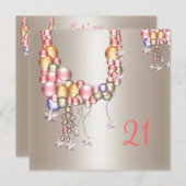 Hübscher Pewter Peach Pearls Stars 21. Einladung (Vorne/Hinten)