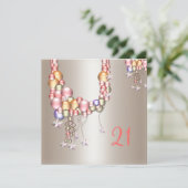 Hübscher Pewter Peach Pearls Stars 21. Einladung (Stehend Vorderseite)