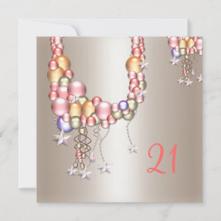 Hübscher Pewter Peach Pearls Stars 21. Einladung