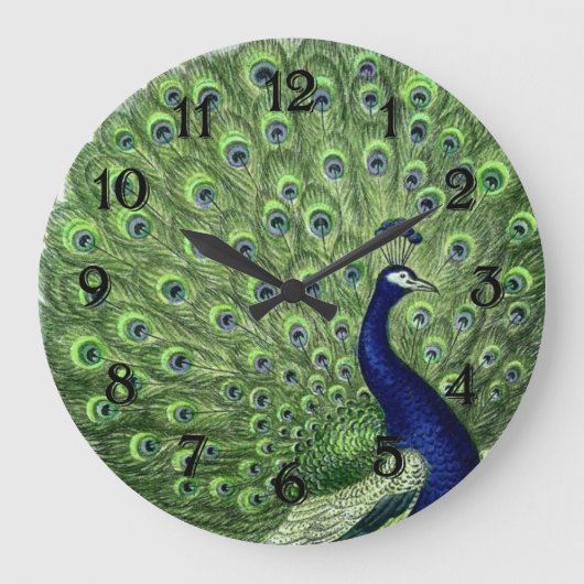 Hübscher Pfau Große Wanduhr (Vorderseite)