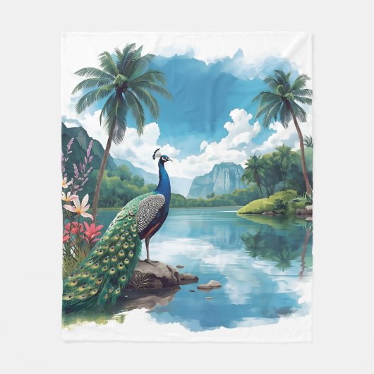 Hübscher Pfau im tropischen Paradies Fleecedecke (Vorderseite)