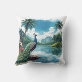 Hübscher Pfau im tropischen Paradies Kissen (Rückseite)