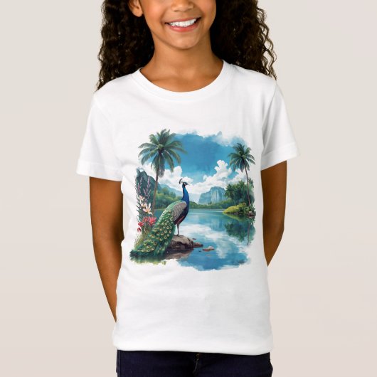Hübscher Pfau im tropischen Paradies T-Shirt (Vorderseite)