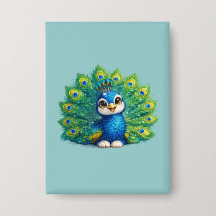 Hübscher Pfau mit großen Augen Kawaii-Vogeldesign Button