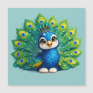 Hübscher Pfau mit großen Augen Kawaii-Vogeldesign Magnetkarte