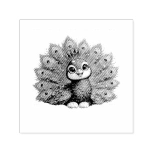 Hübscher Pfau mit großen Augen Kawaii-Vogeldesign Permastempel