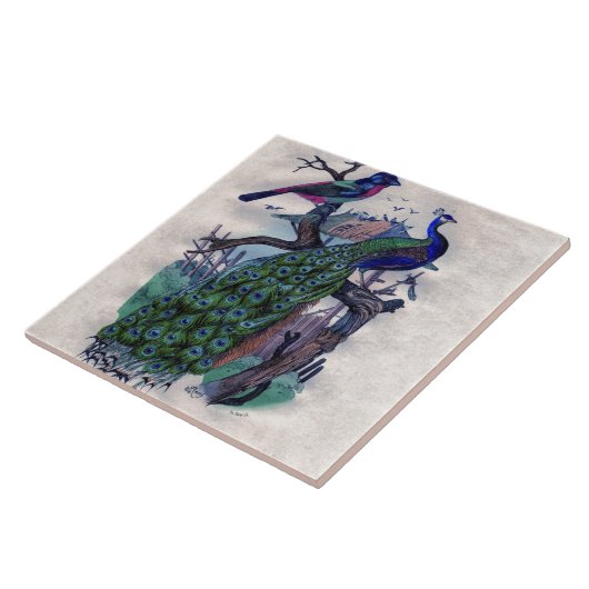 Hübscher Pfau mit Vogel Fliese (Seite)