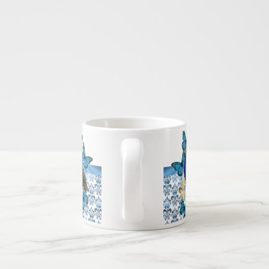 Hübscher Pfau und blaue Schmetterlinge Espressotasse (Rückseite)