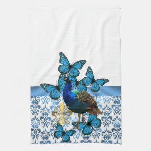 Hübscher Pfau und blaue Schmetterlinge Handtuch
