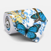 Hübscher Pfau und blaue Schmetterlinge Krawatte (Gerollt)