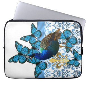 Hübscher Pfau und blaue Schmetterlinge Laptopschutzhülle