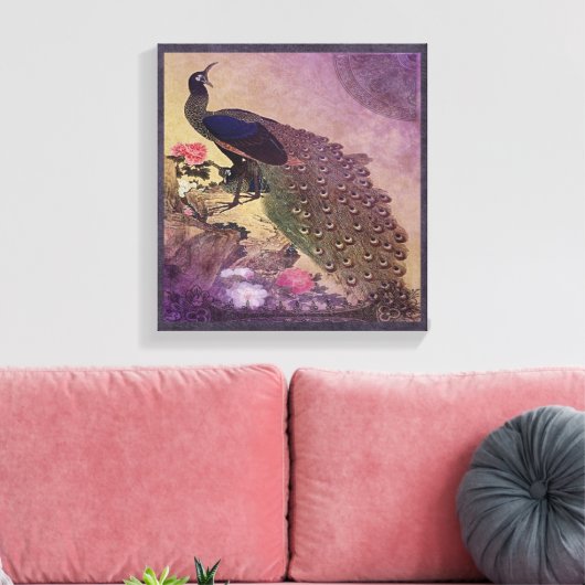 Hübscher Pfau und Pfaue im Lila Leinwanddruck (Insitu (Wohnzimmer))