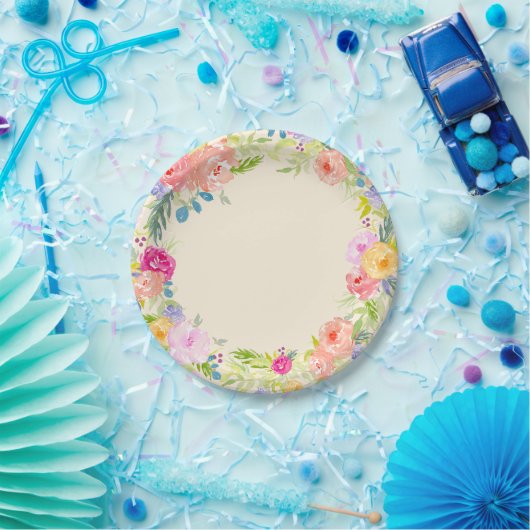 Hübscher Pfirsich-RosaWatercolor mit Blumen Pappteller (Party)