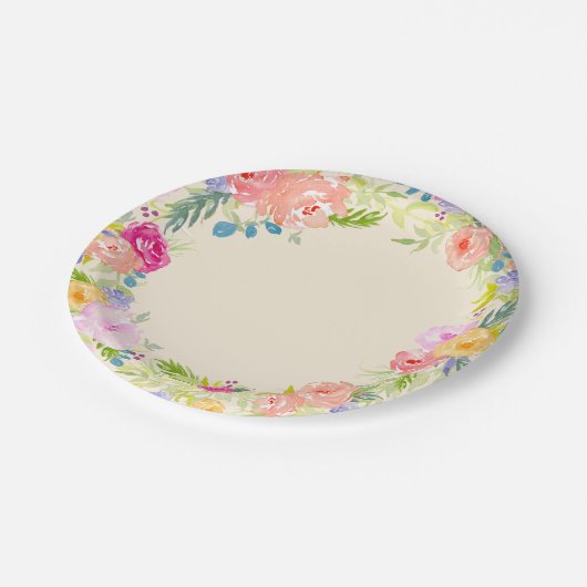 Hübscher Pfirsich-RosaWatercolor mit Blumen Pappteller (Schrägansicht)