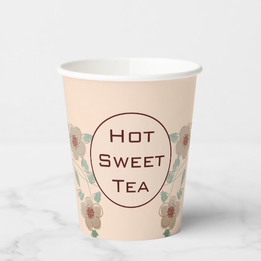 Hübscher Pfirsich- und Grünblütendesigner Pappbecher (Links)