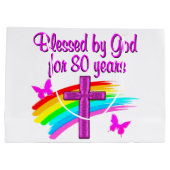 HÜBSCHER PINK, 80 JAHRE lang VON GOTT VERBLEST Große Geschenktüte (Rückseite)