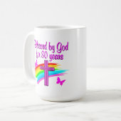 HÜBSCHER PINK, 80 JAHRE lang VON GOTT VERBLEST Kaffeetasse (Vorderseite Links)