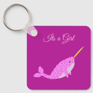 Hübscher Pink Baby Girl Narwhal Vater nach Maß Schlüsselanhänger