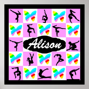 HÜBSCHER PINK-BUTTERFLY PERSONALISIERT GYMNAST POS POSTER