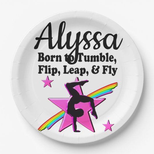 HÜBSCHER PINK GEBOREN ZU TUMBLE GYMNAST PAPPTELLER (Vorderseite)