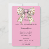 Hübscher Pink Heart Leopard Girly Bow Geburtstag Einladung (Vorderseite)