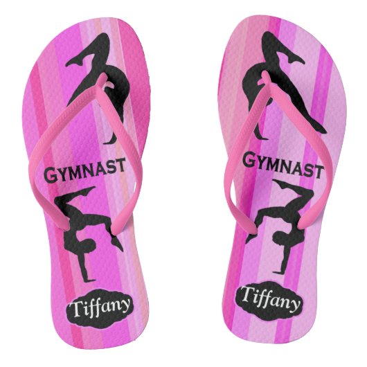 HÜBSCHER PINK STRIPE PERSONALISIERT GYMNAST FLIP F BADESANDALEN (Fußbett)