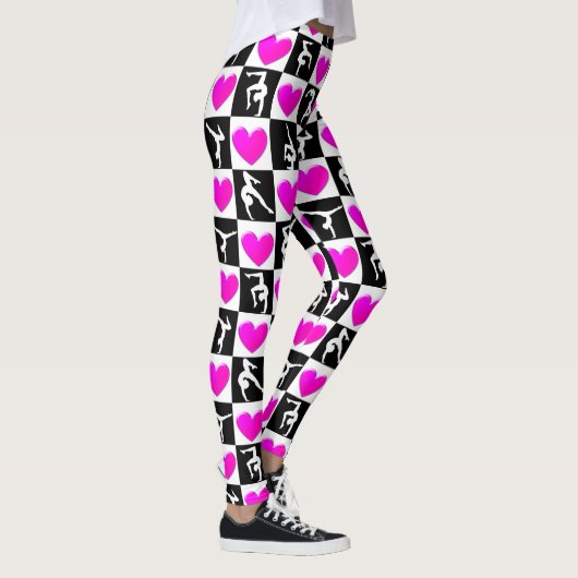 HÜBSCHER PINK UND SCHWARZE HERZGYMNASTIK LEGGINGS (Rechts)