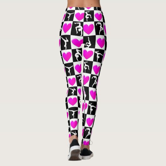 HÜBSCHER PINK UND SCHWARZE HERZGYMNASTIK LEGGINGS (Rückseite)