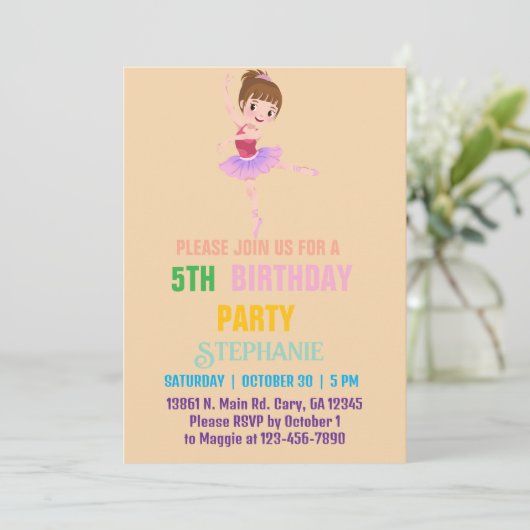 Hübscher Pink & White Ballerina Girl Junge Geburts Einladung (Stehend Vorderseite)