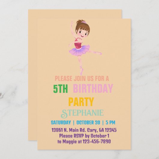 Hübscher Pink & White Ballerina Girl Junge Geburts Einladung (Vorne/Hinten)