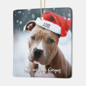 Hübscher Pit Bull mit Weihnachtsmannmütze Weihnach Keramikornament (Links)
